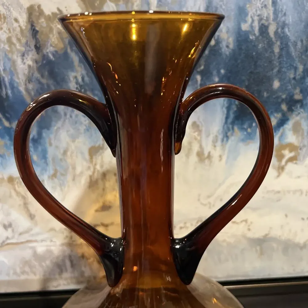Vintage AMBER HARVEST GOLD Double Handled Mid Century 11.5